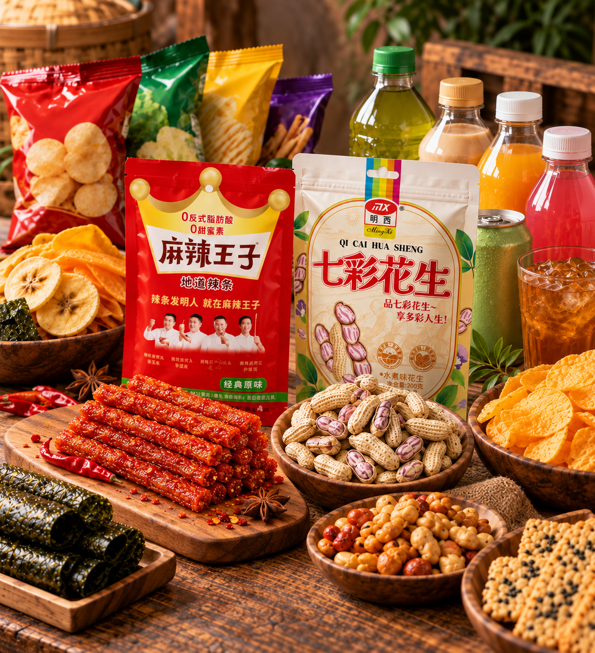 Asian snacks and beverages